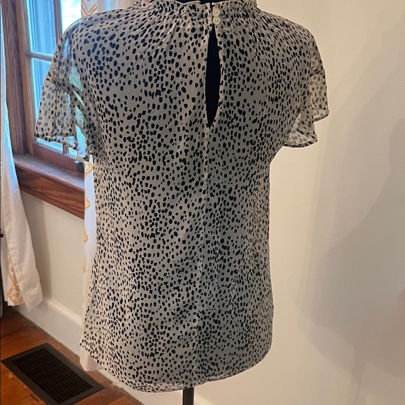 Express Sheer Black and White Polka Dot Women's Top - Picture 7 of 8